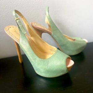 Enzo Angiolini shimmer sling back cork heels